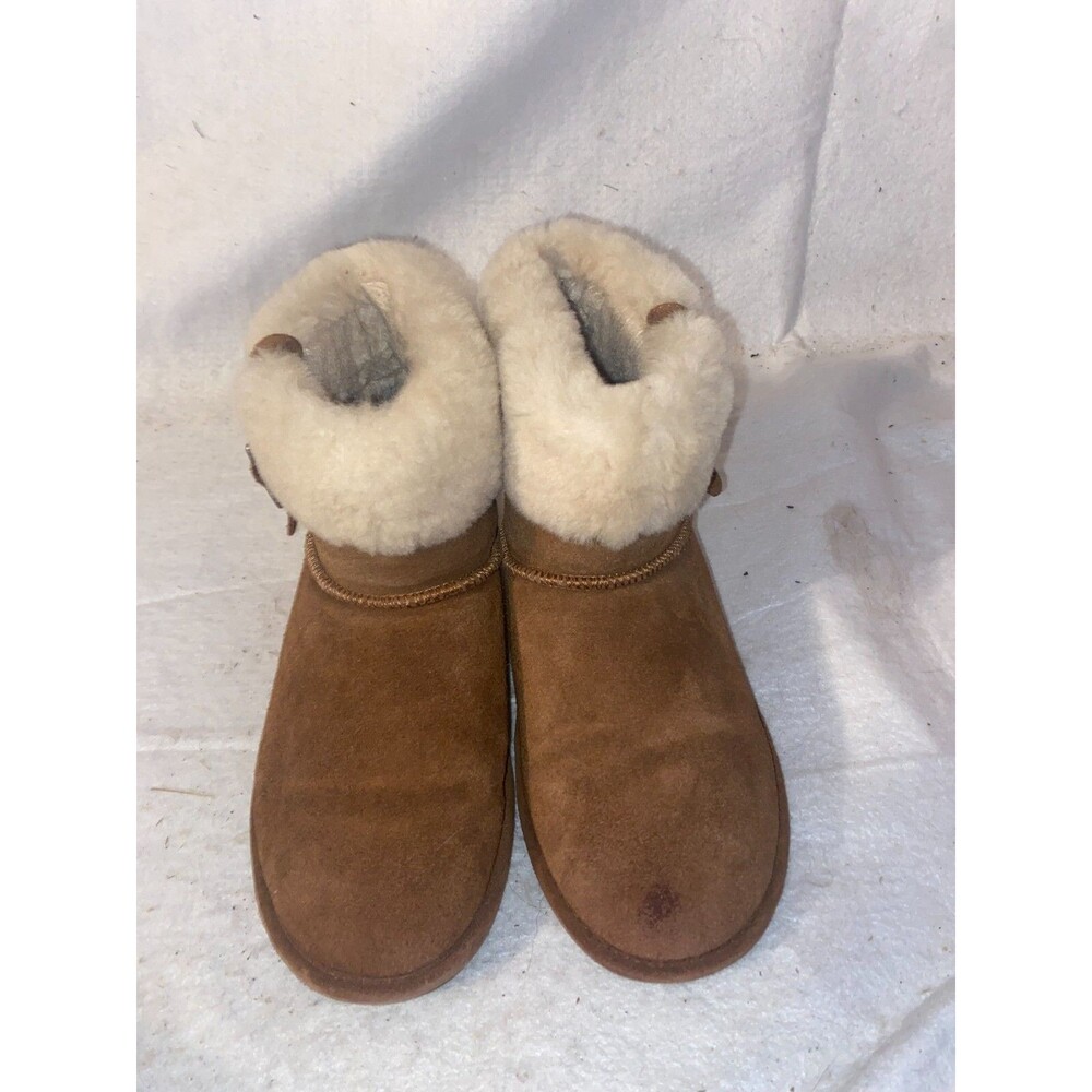 Beerpaw Waterproof Brown Leather White Fur Fold Over Cuff Zip Ankle Boots 9